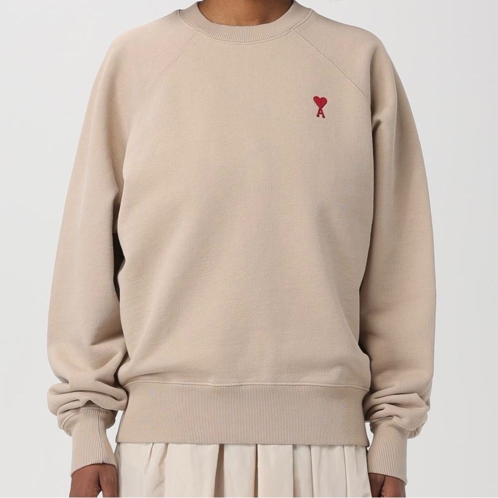AMI Paris de Cœur Beige Taupe Brown Crewneck Sweatshirt in Champagne